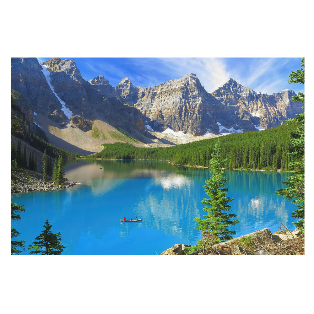 Fototapet la comandă pentru dormitor Verdele și albastrul unui lac de munte