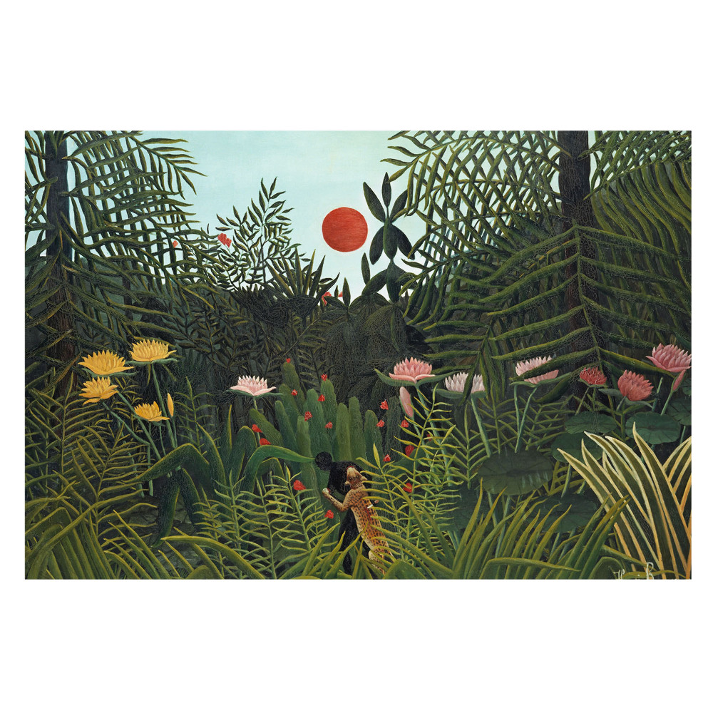 Fototapet la comandă pentru living cu o figură într-o junglă tropicală