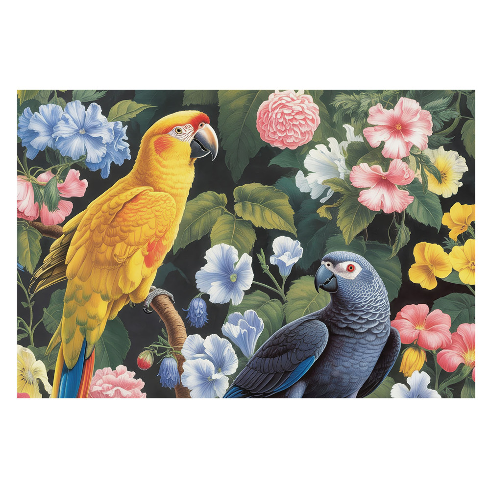 Tapet foto decorativ Păsări și flori colorate