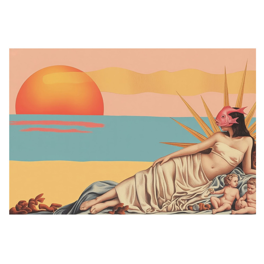 Fototapet modern pentru living apus de soare pastelat suprarealist