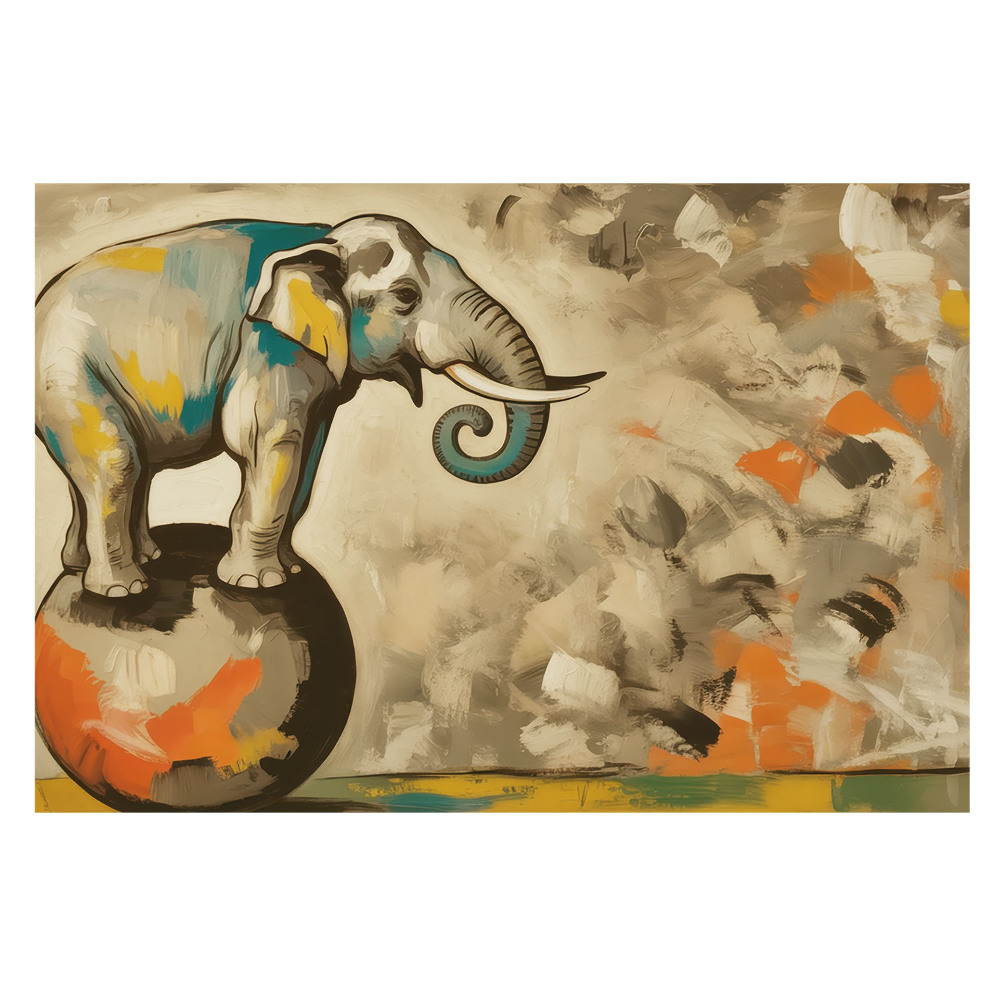 Fototapet vlies pe perete cu un elefant pe o minge într-o versiune colorată
