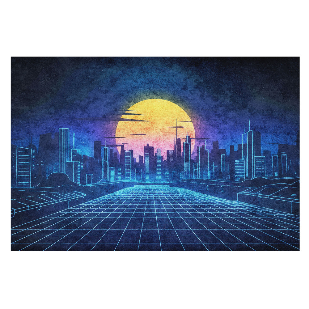 Fototapet vlies pentru copii O viziune a unui oraș futurist la apus