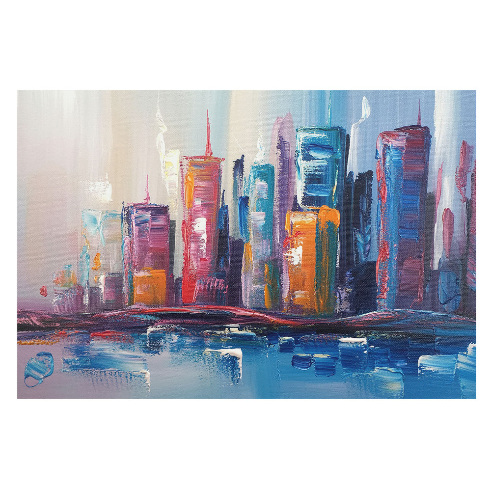 Fototapet modern pentru living cu o abstracție colorată a unui oraș aglomerat