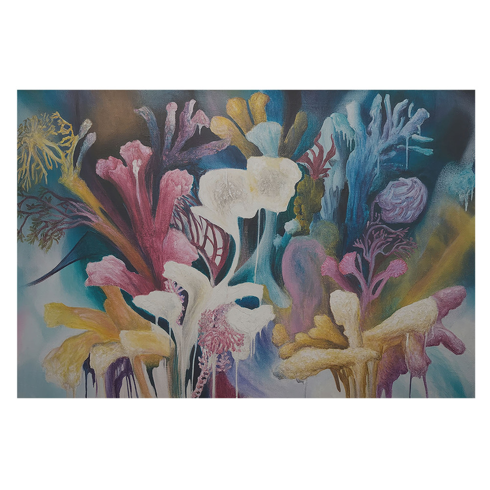 Fototapet modern pentru living Un peisaj colorat de flori abstracte