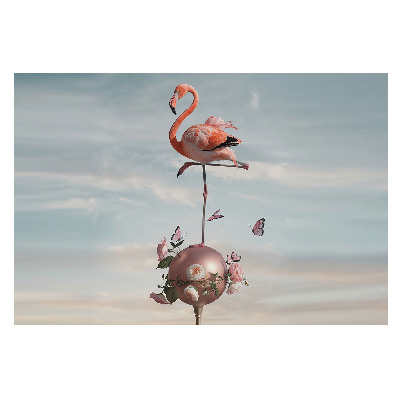 Fototapet vlies O împletire armonioasă de flori și flamingo-uri