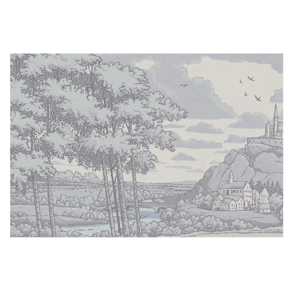Fototapet decorativ pe perete cu ilustrație clasică a unui castel din pădure