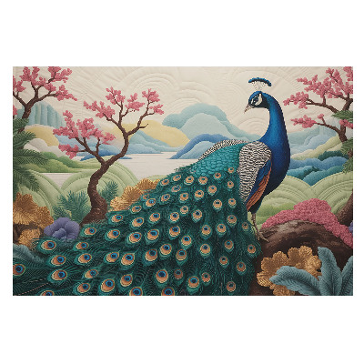 Fototapet vlies Peisaj pastel cu un păun impunător