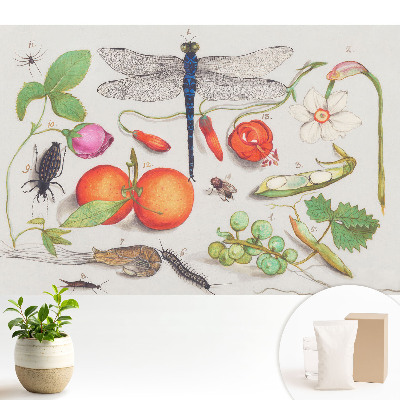 Fototapet modern pentru living Compoziție botanică cu insecte