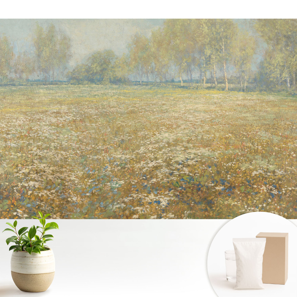 Tapet foto vlies Un câmp înflorit lângă pădure