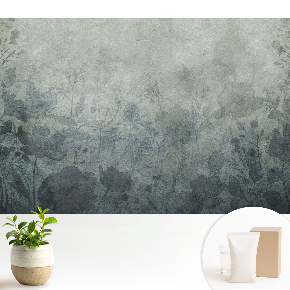 Fototapet modern pentru living Motive vegetale pe gri