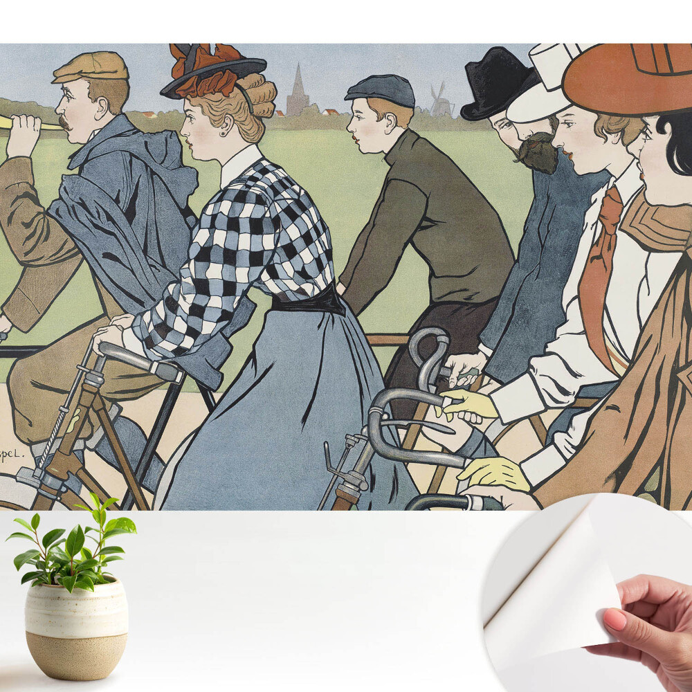 Tapet autocolant perete scenă ciclistă în stil Art Nouveau