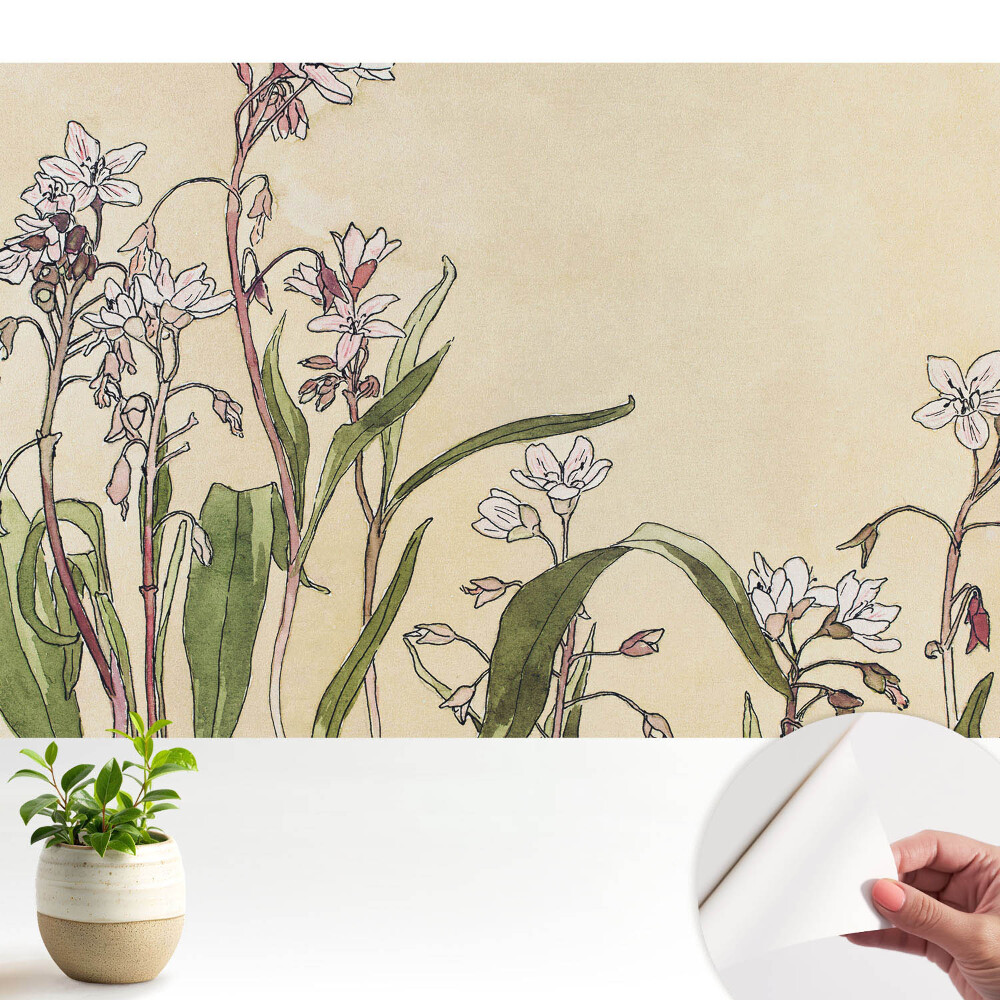 Fototapet autoadeziv pentru camera copiilor cu motiv Farmec floral pe fundal alb