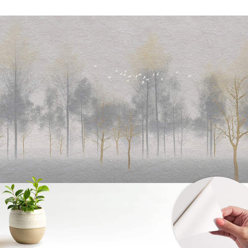 Fototapet autoadeziv pentru dormitor cu scenă minimalistă cu pădure