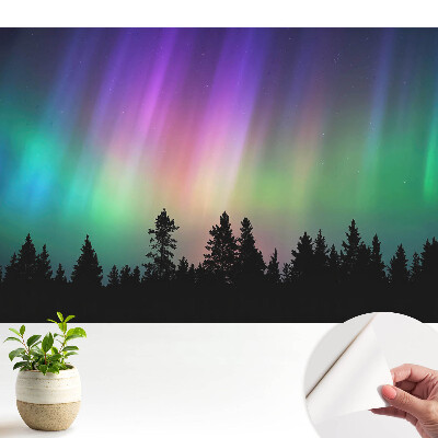 Fototapet autoadeziv pentru dormitor Aurora boreală deasupra pădurii
