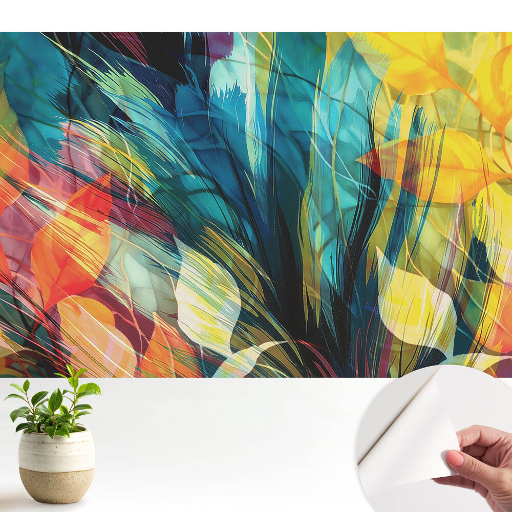 Fototapet autoadeziv pentru dormitor Motiv abstract de plante multicolore