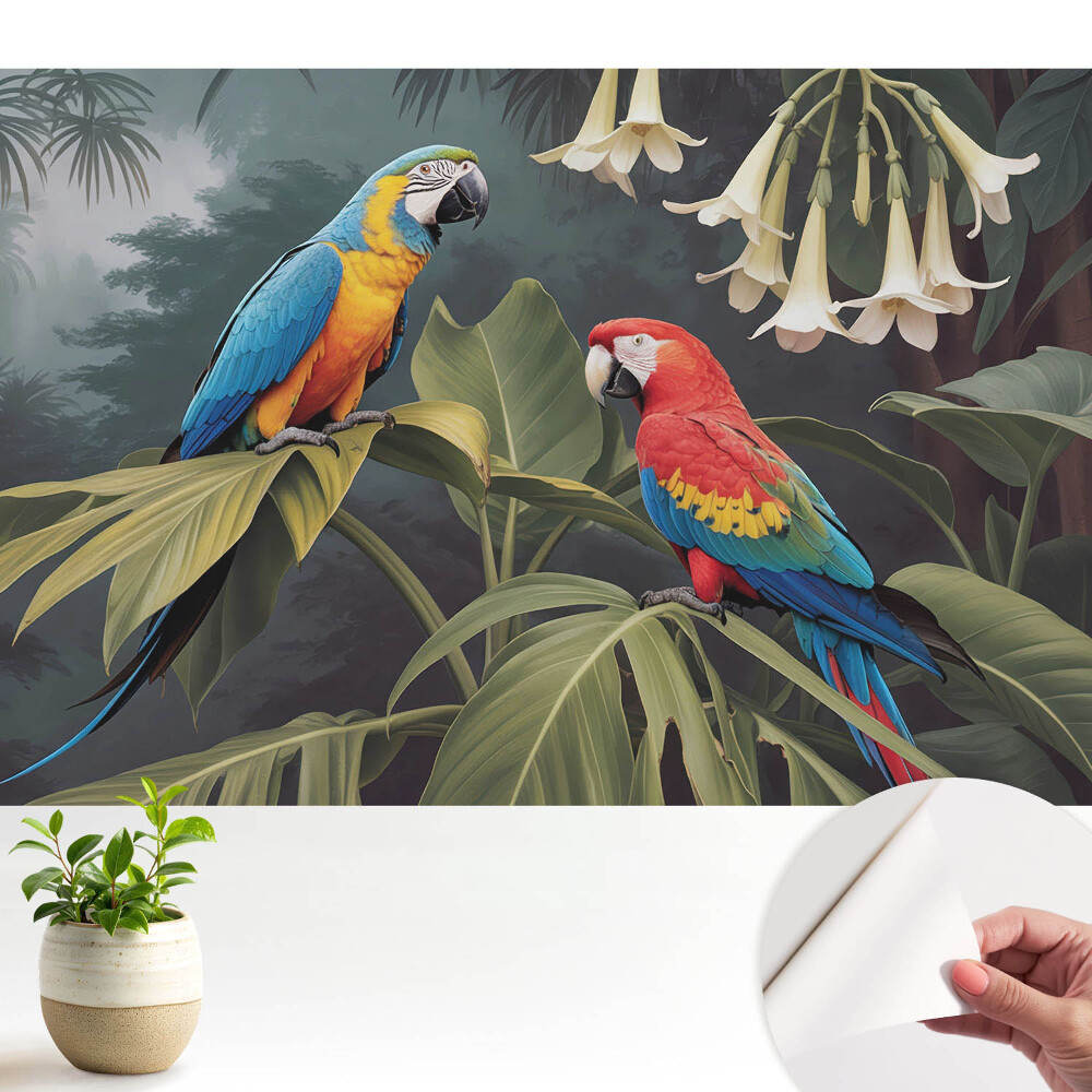 Tapet vinil Exotismul colorat al păsărilor tropicale