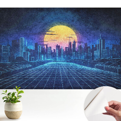 Fototapet autoadeziv pentru living O viziune a unui oraș futurist la apus