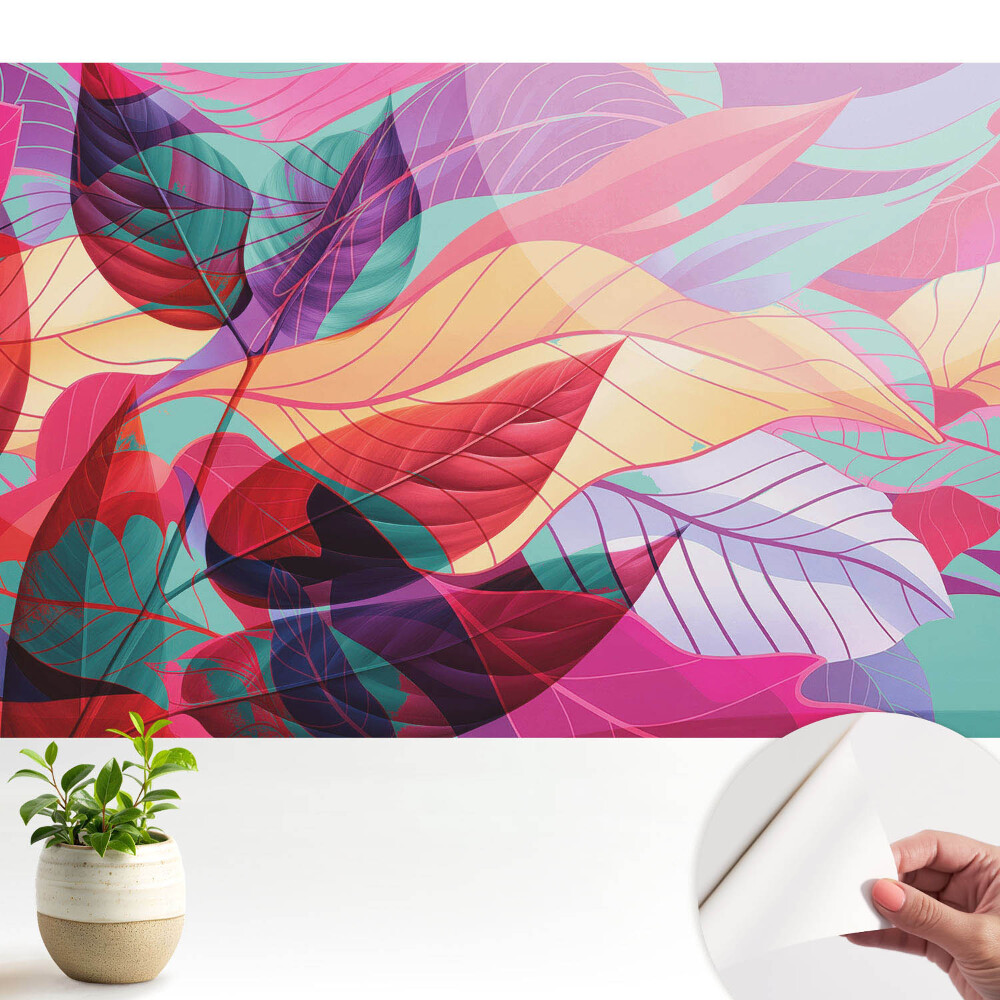 Tapet autocolant pentru perete cu stil abstract colorat cu frunze