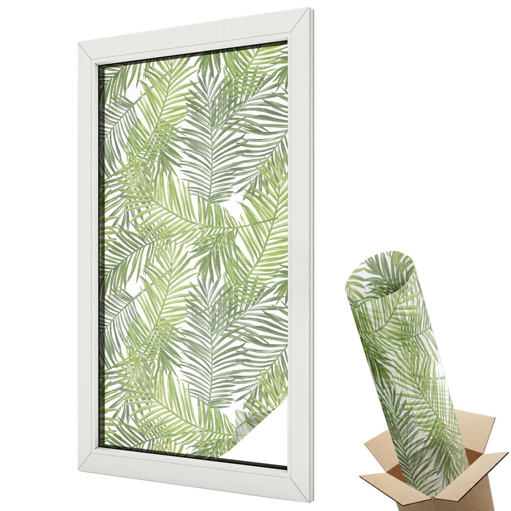 Folie geamuri decorativă vitraliu Frunze verzi de palmier