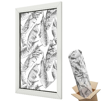 Folie geam să nu se vadă din exterior Frunze tropicale alb-negru