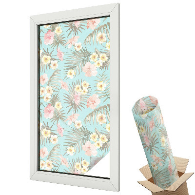 Folie geamuri decorativă vitraliu Flori și frunze exotice în stil boho