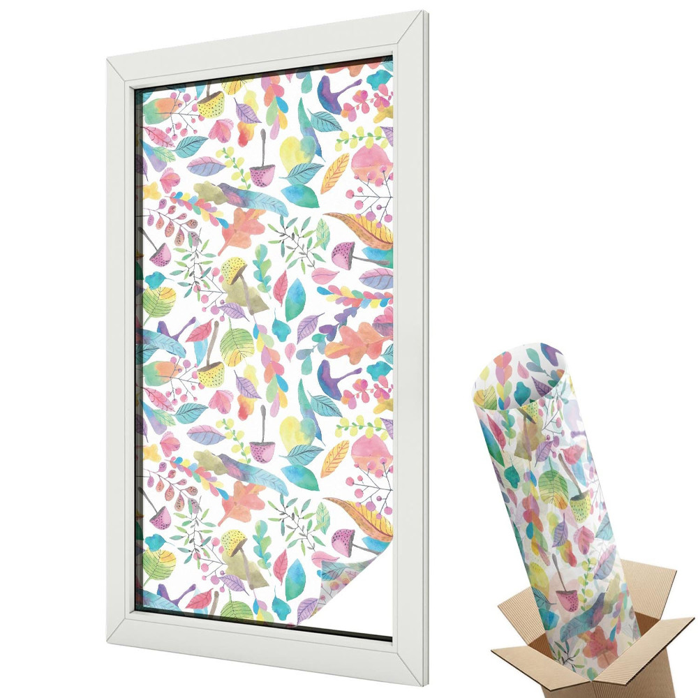 Folie pentru geamuri Pajiște colorată cu frunze de fluture