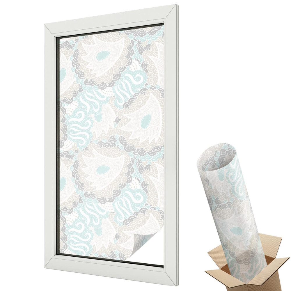 Folie geamuri decorativă vitraliu Pene pastelate în stil boho