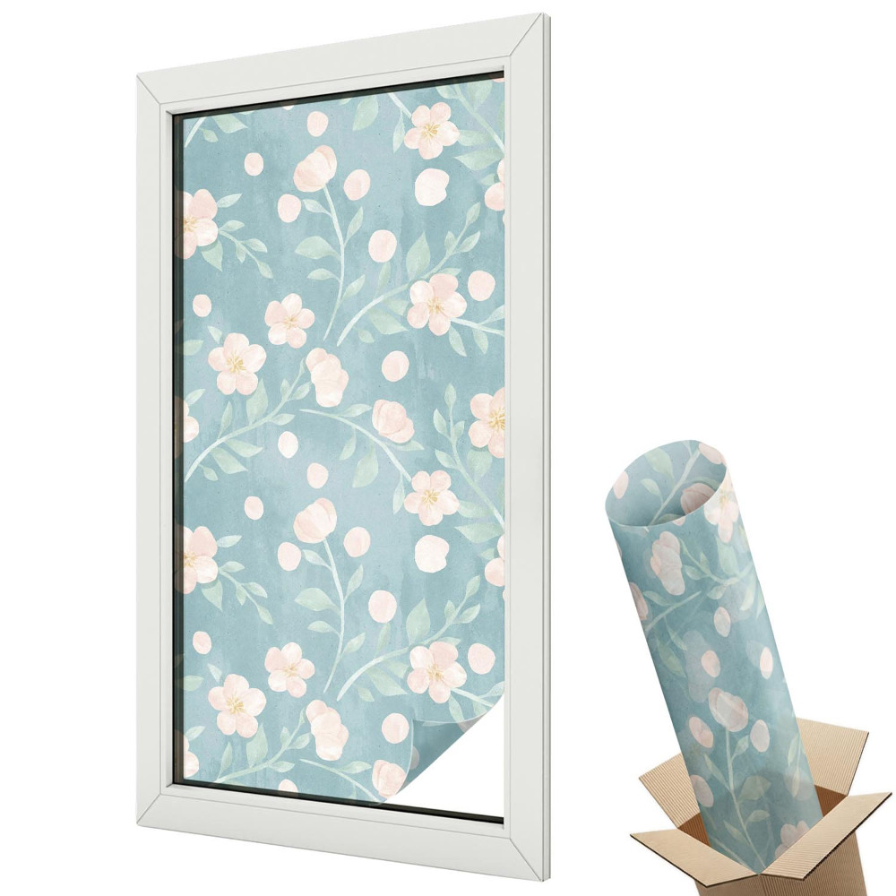 Folie pentru geamuri Flori delicate pe un fundal albastru