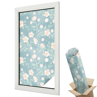 Folie pentru geamuri Flori delicate pe un fundal albastru