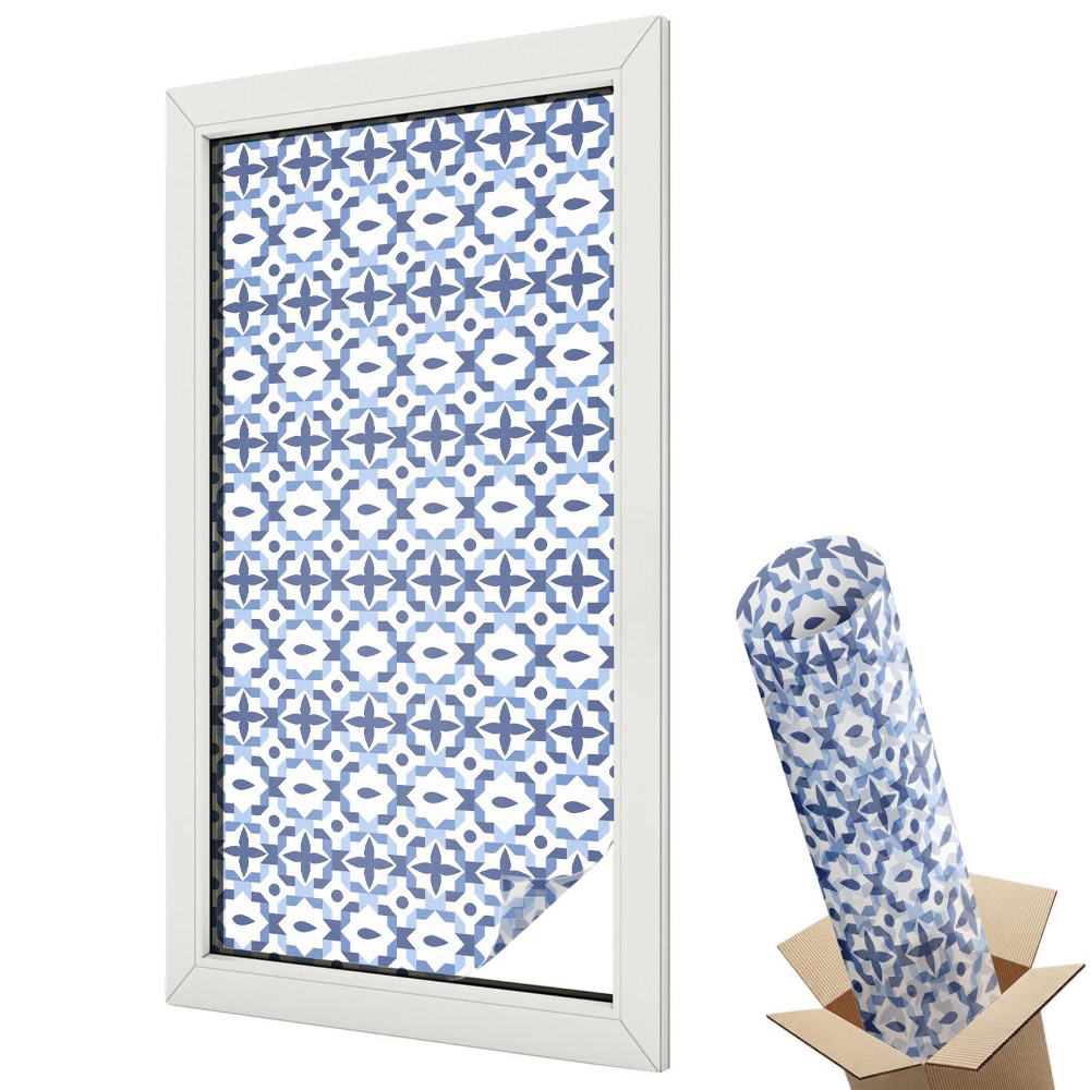 Folie pentru geamuri Mozaic geometric în albastru și alb