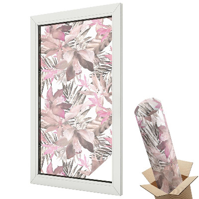 Autocolant geam termopan Orhidee cu frunze bej pastelate