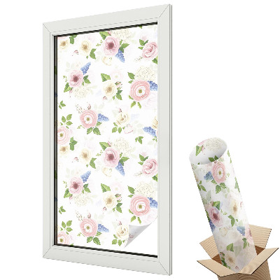 Folie geam să nu se vadă din exterior Flori pastelate pe fundal alb