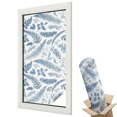 Autocolant geam termopan Motive florale albastre, eleganță