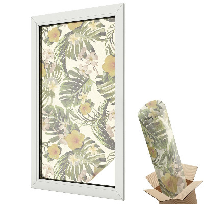 Autocolant geam termopan Flori colorate, frunze tropicale exotice