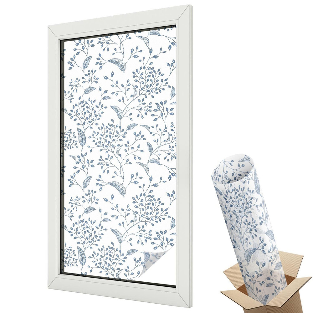 Folie geamuri decorativă vitraliu Model elegant de plante într-un stil clasic