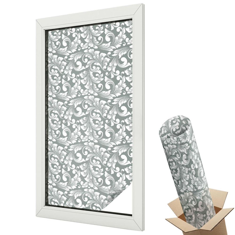 Folie geam să nu se vadă din exterior Frunze stilizate pe un fundal gri