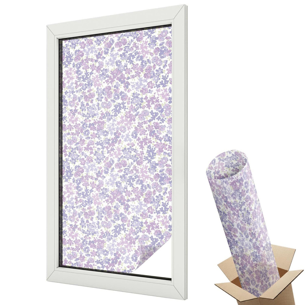 Folie geam să nu se vadă din exterior Flori violete delicate, compoziție casuală