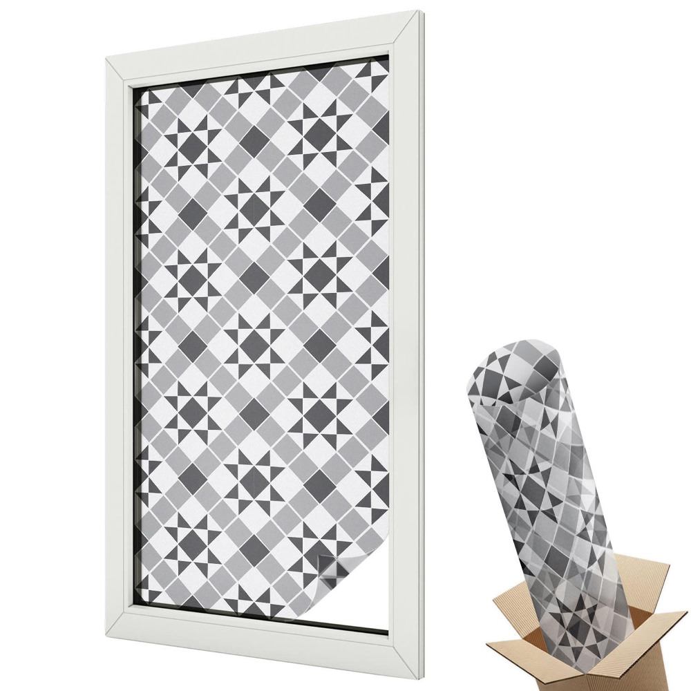 Folie geamuri decorativă vitraliu Modele geometrice armonioase gri