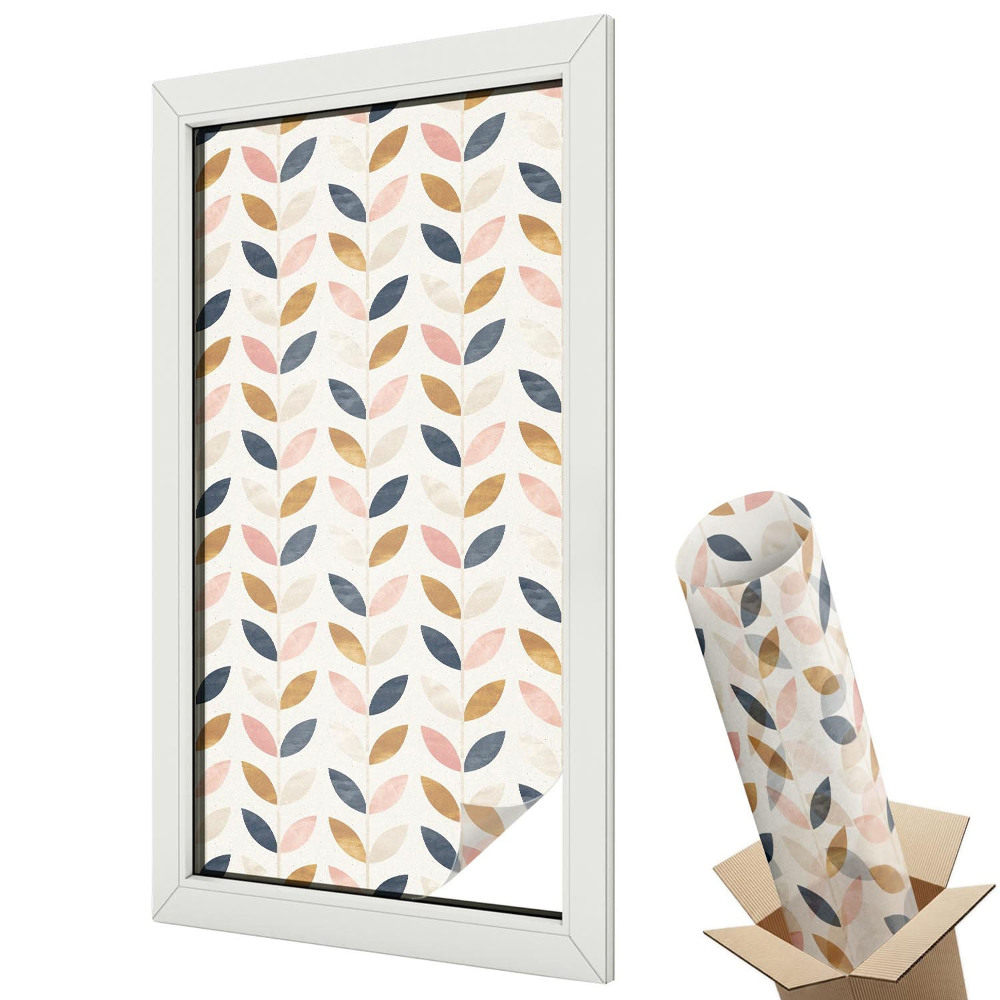 Folie pentru geamuri Model de frunze colorat, repetitiv, simetric