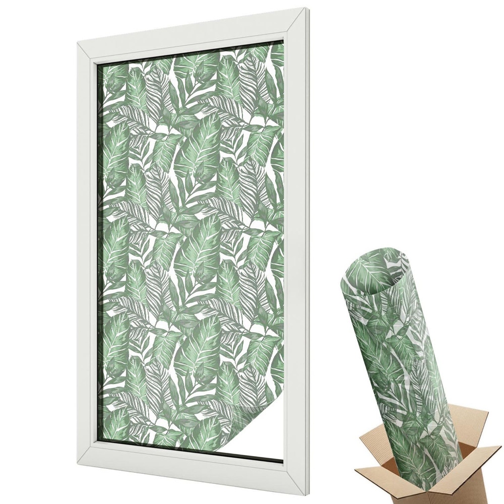 Autocolant geam termopan Frunze tropicale într-un stil modern