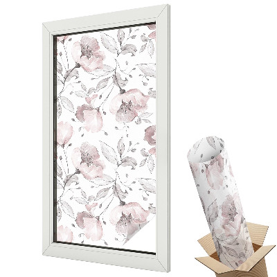 Folie geamuri decorativă vitraliu Flori romantice cu finisaj în acuarelă