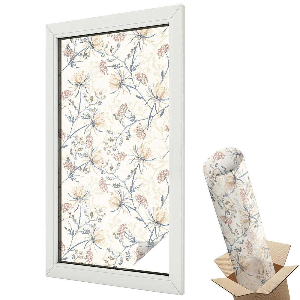 Folie pentru geamuri Model floral subtil, simetrie romantică