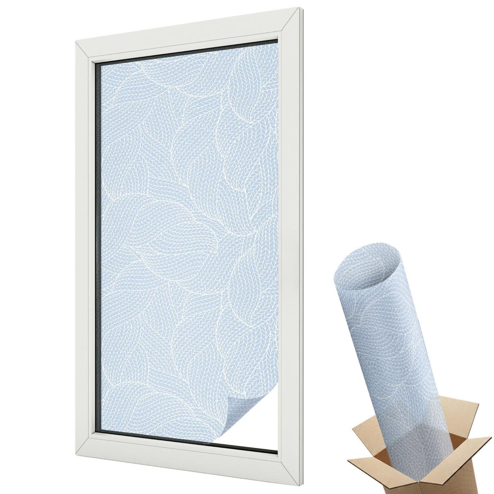 Folie geam să nu se vadă din exterior Motive de frunze împletite în tonuri delicate de albastru