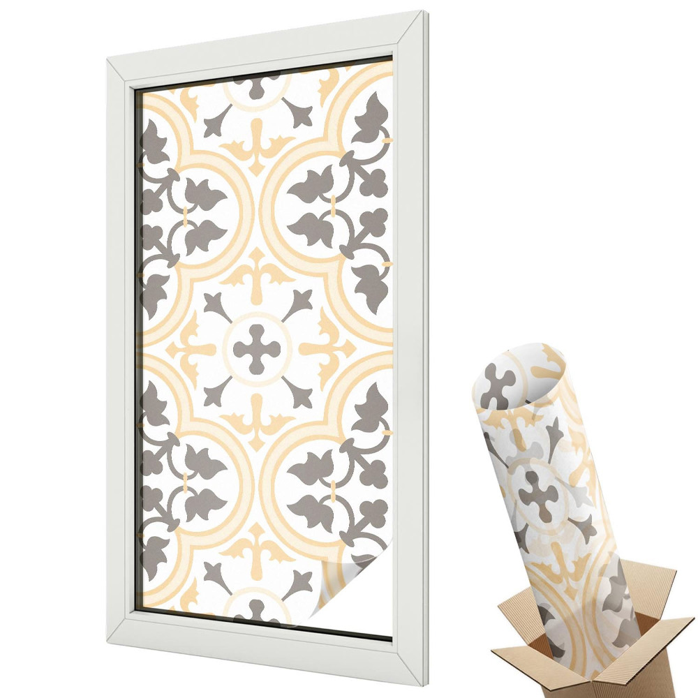 Folie geamuri decorativă vitraliu Decorațiuni vegetale clasice simetrice