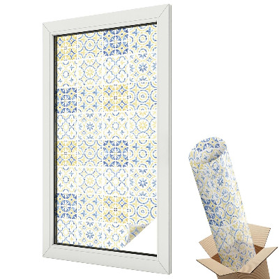 Autocolant geam termopan Model de țiglă mediteraneană galbenă și albastră