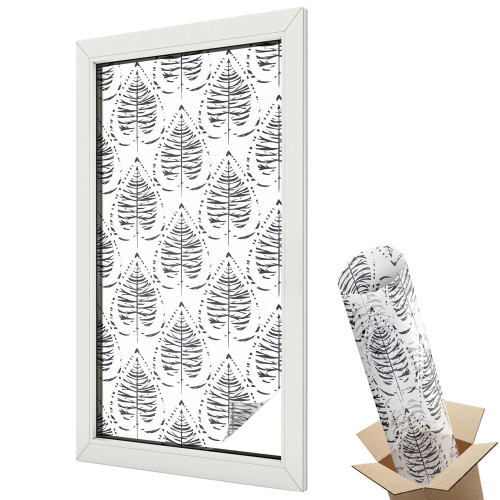 Folie geam să nu se vadă din exterior Frunze elegante, moderne, alb-negru