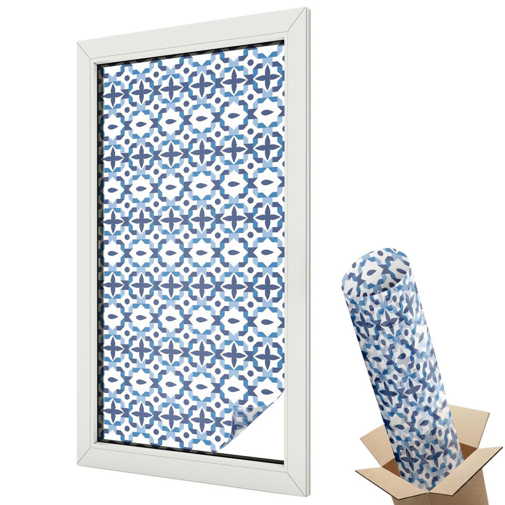 Folie geam să nu se vadă din exterior Mozaic geometric albastru