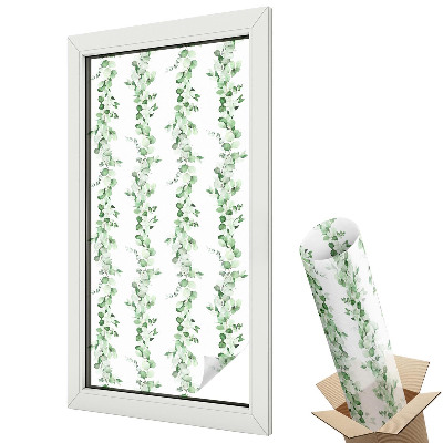 Folie geamuri decorativă vitraliu Frunze verzi delicate de ghirlande verticale