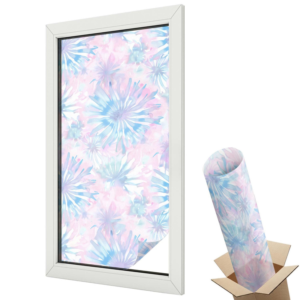 Folie geamuri decorativă vitraliu Flori repetitive abstracte delicate