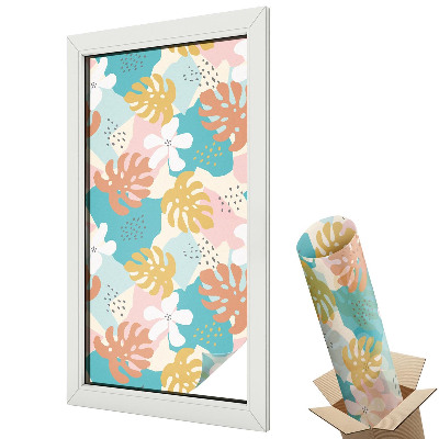 Folie geam să nu se vadă din exterior Frunze și flori colorate într-un stil modern